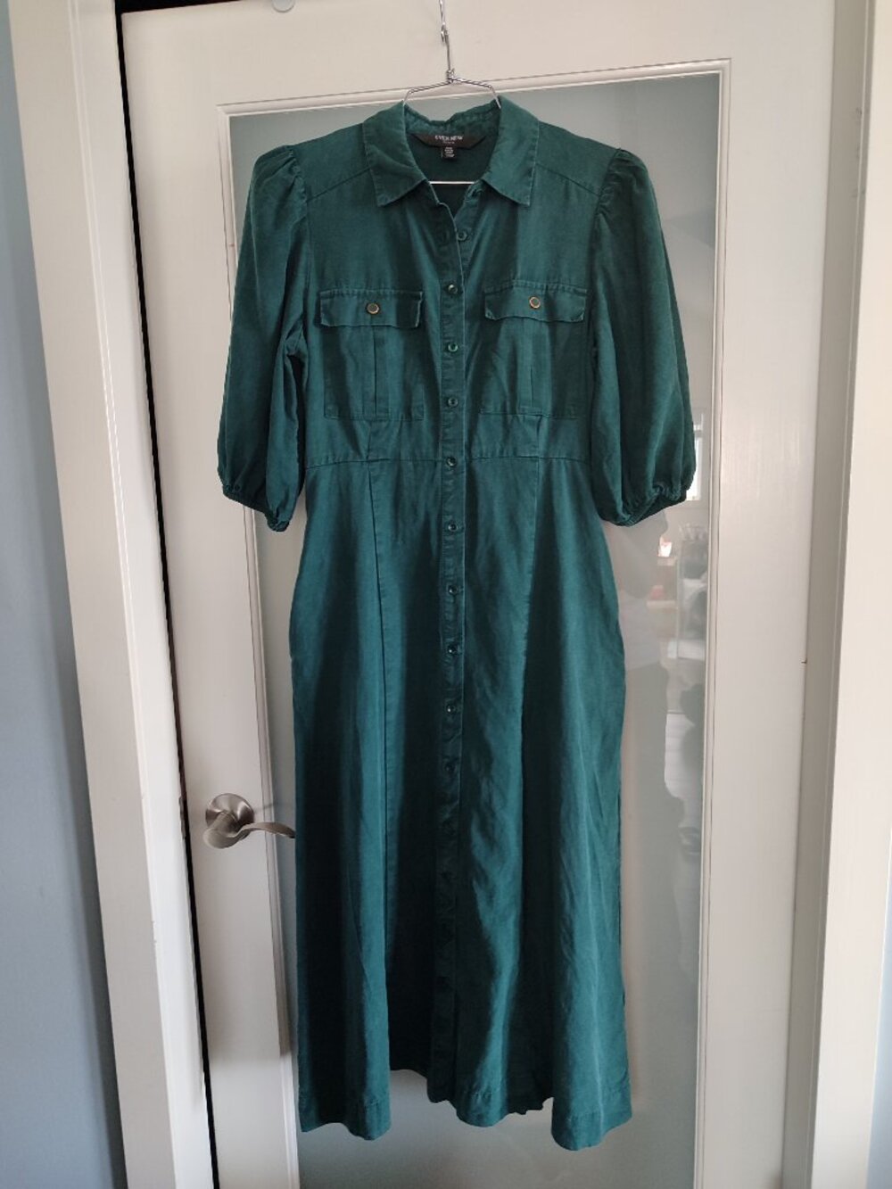 Ever New washed effect Lyocell Utility Maxi Shirt Dress Green US 2 Petite - Picture 2 of 11